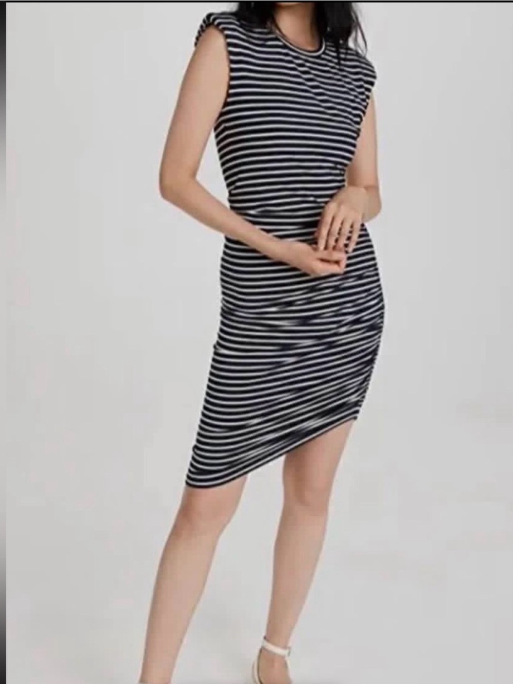 NWT - Veronica Beard Black & White Asymmetrical Striped Bodycon Dress